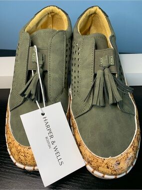 Harper&Wells Olive Green Tassel Slip-On Orthotic Sneakers